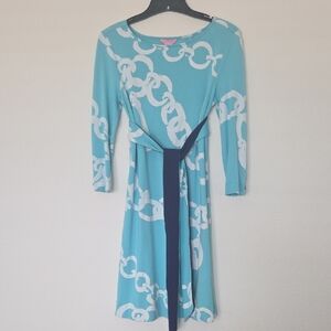 Lily Pulitzer Jonah Posh Chain Print Dress With Reversible Belt Small